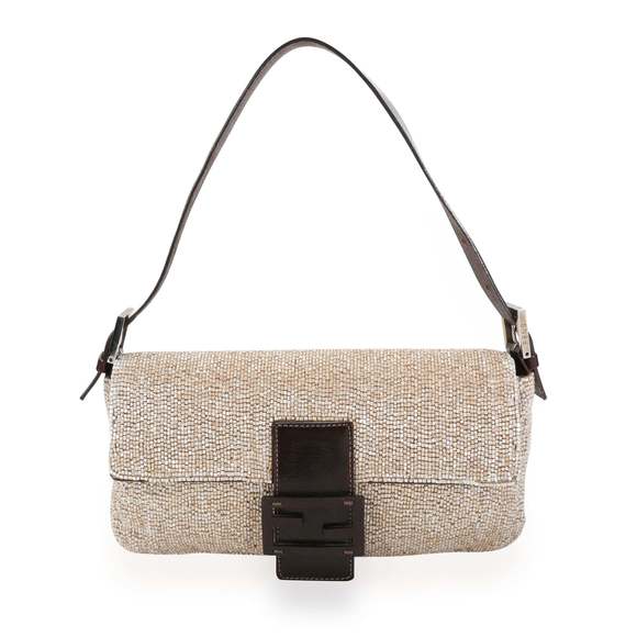 Fendi Handbags - Fendi Beige Beaded Baguette Bag